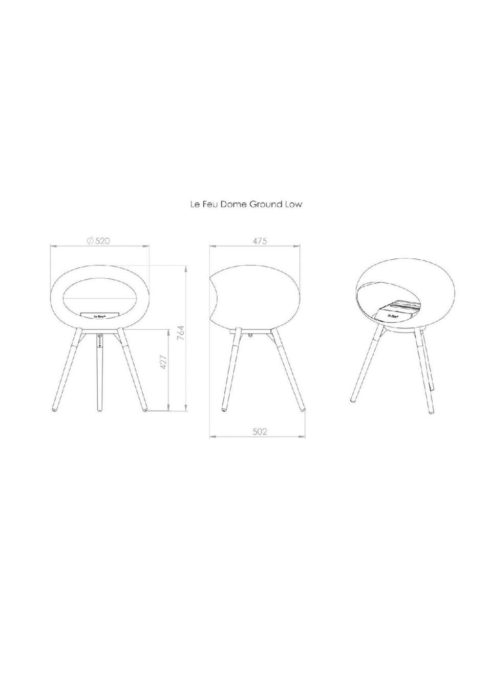 Nikel Kubbe Küçük Ayaklı Şömine & Öğütülmüş Ahşap Cilalı Çelik Brülör — Product image 7 of 7