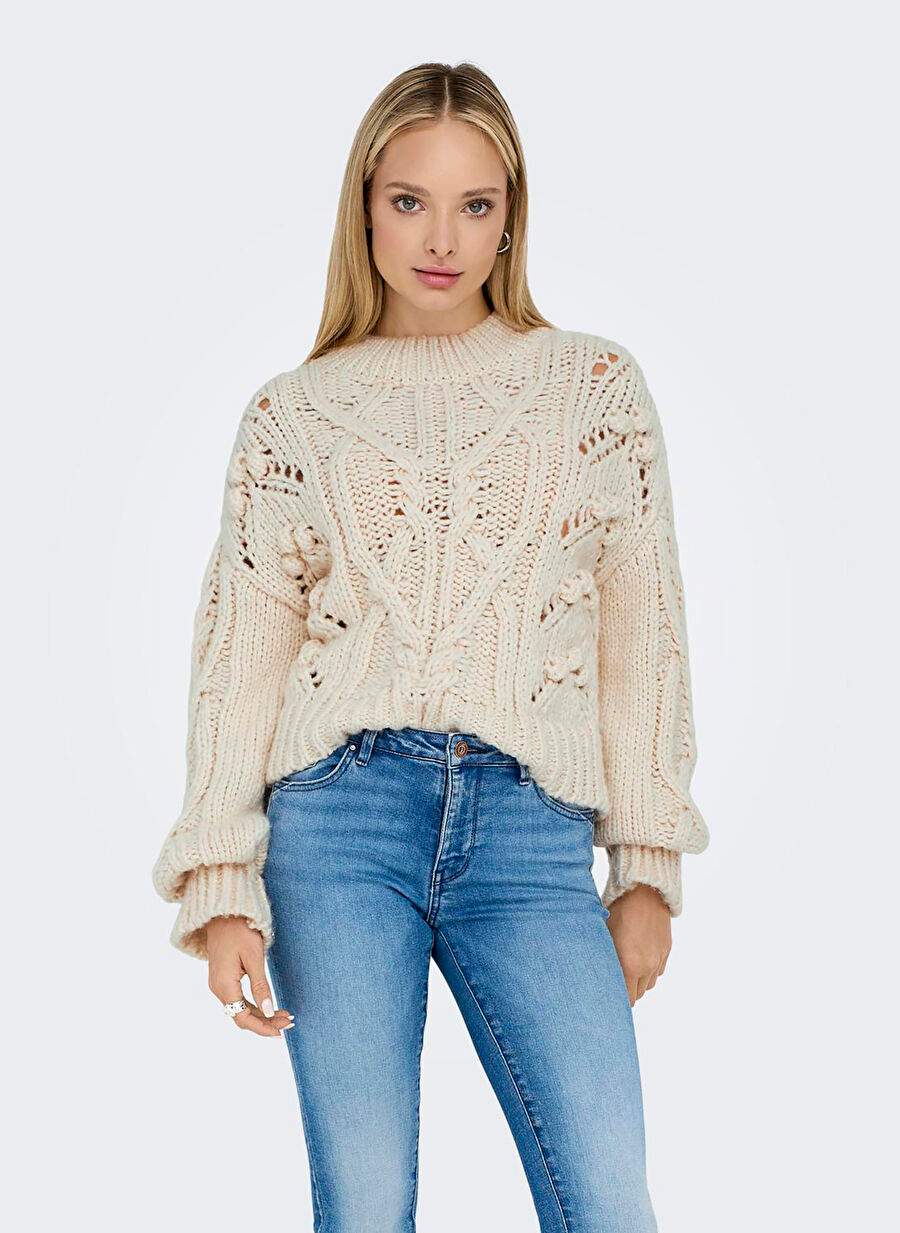 Only Krem Kadın O Yaka Örgü Kazak 15302273 ONLMARGARETHA LS SHORTCABLE HIGHNEC — Product image 4 of 5
