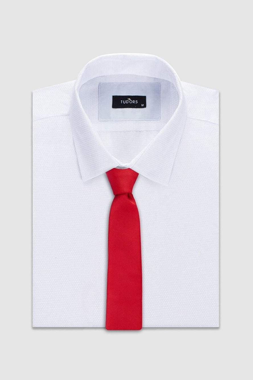 Thin Self-Patterned Men's Red Tie — Product image 4 of 4