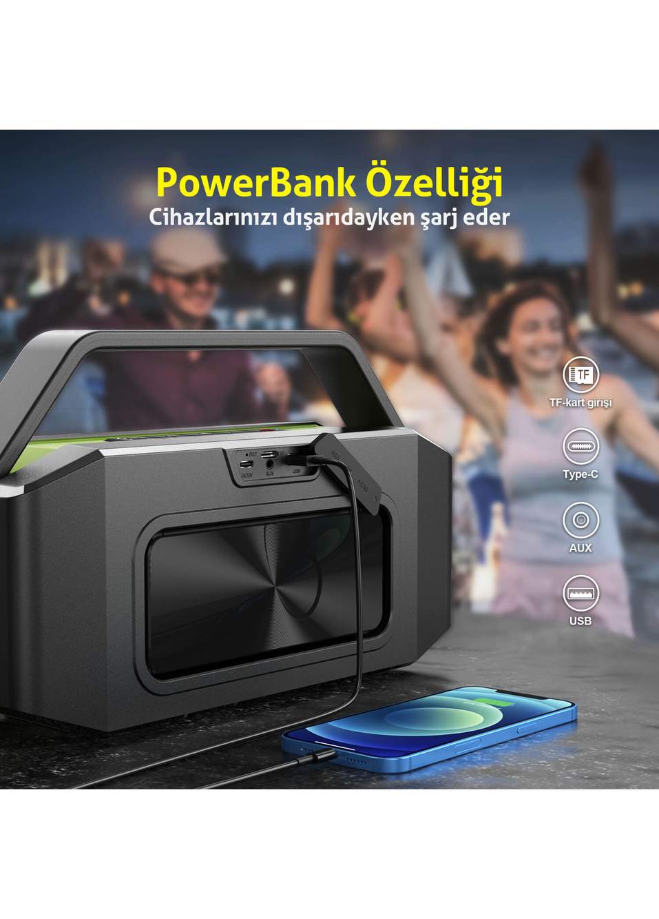 D9-1 Boombox Su Geçirmez Stereo TWS Ses Bombası Bluetooth Hoparlör — صورة المنتج 4 من 8
