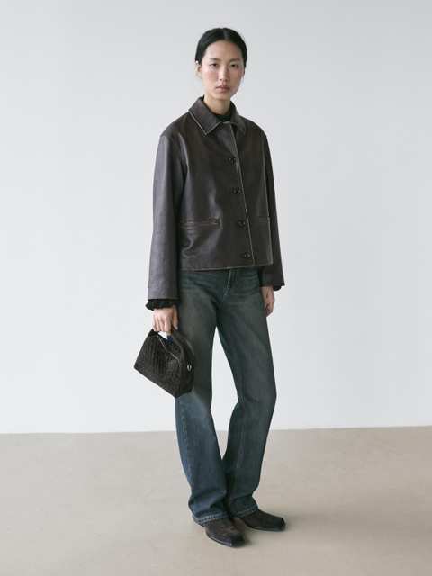 Short nappa leather jacket