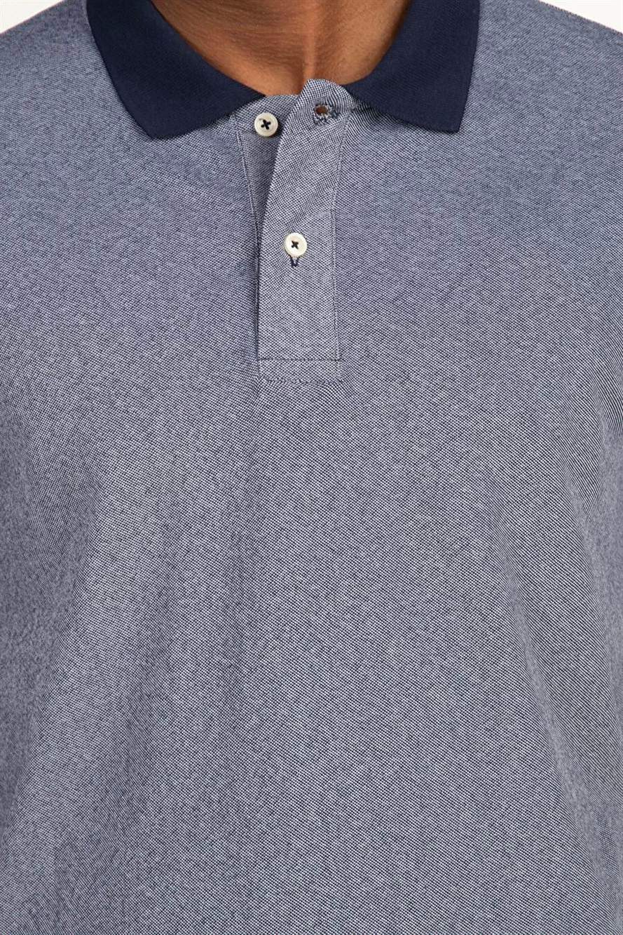 Erkek Slim Fit Dar Kesim %100 Pamuk Düz Pike Lacivert Polo Yaka Tişört — Product image 3 of 5