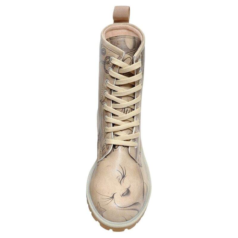 Women Vegan Leather Beige Long Boots - Warner Bros Tweety Sketch Design — Product image 6 of 7