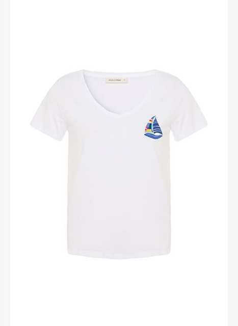 NAKIŞLI V YAKA T-SHIRT