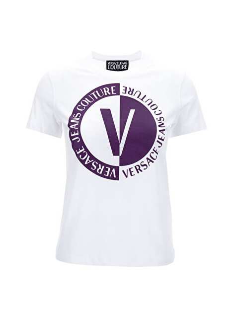 Versace Jeans Couture Crew Neck Printed White Women's T-Shirt 75HAHG06