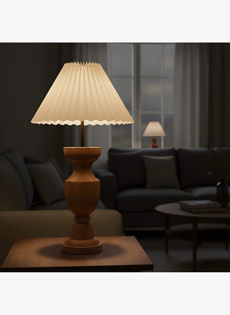 Evara Ahşap Gövde Krem Başlık Dekoratif Abajur — Product image 4 of 6