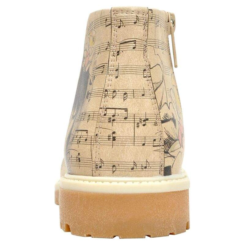 Women Vegan Leather Beige Zipper Ankle Boots - Music on World Off Design — Product image 6 of 6