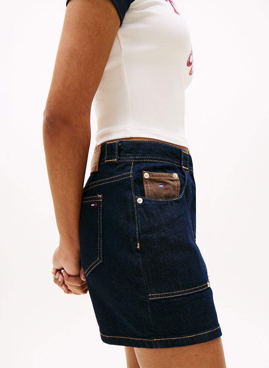 Lacivert Kadn Pamuklu Denim Etek Mini Skirt Ei6050 — Product image 4 of 5
