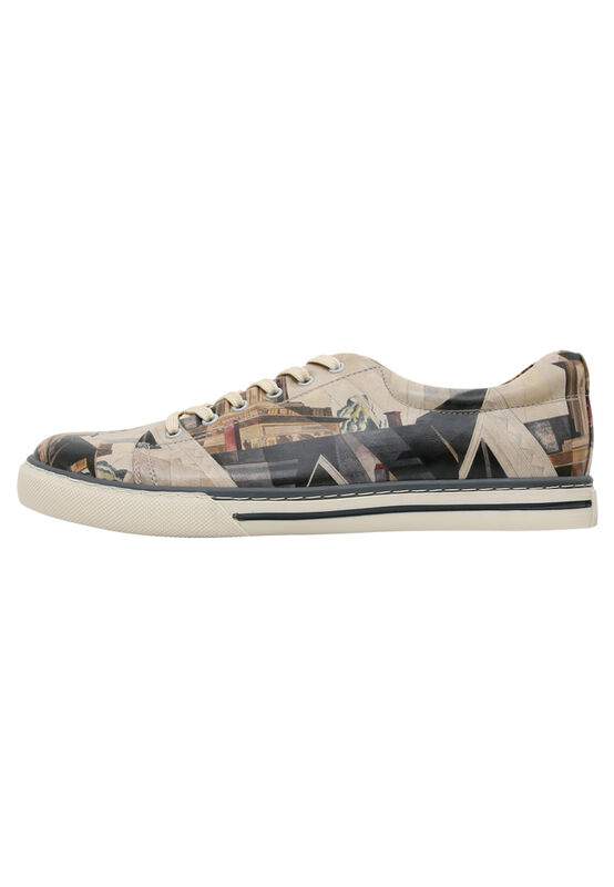 Men Vegan Leather Beige Sneakers - Time to Ring the Bells Design — صورة المنتج 4 من 8