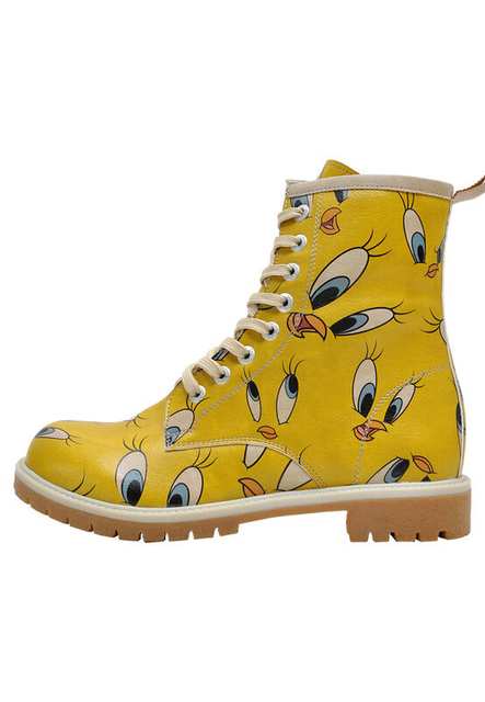 Women Vegan Leather Yellow Long Boots - Warner Bros Tweety in Yellow Design