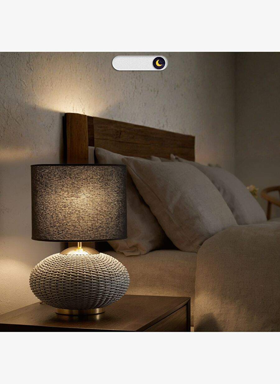 Avior Gri Gövde Siyah Başlık Dekoratif Rattan Abajur — Product image 3 of 8