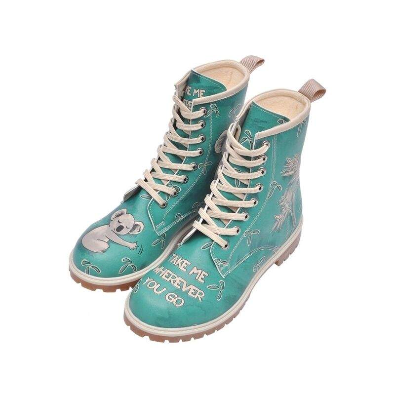 Women Vegan Leather Green Long Boots - Koala Hug Design — Product image 3 of 10