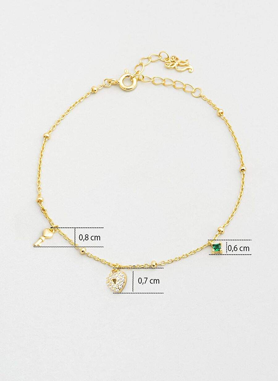 Ask Anahtar 18 Ayar Sar Altn Kaplama 24 Cm Gumus Kalp Halhal — Product image 13 of 25