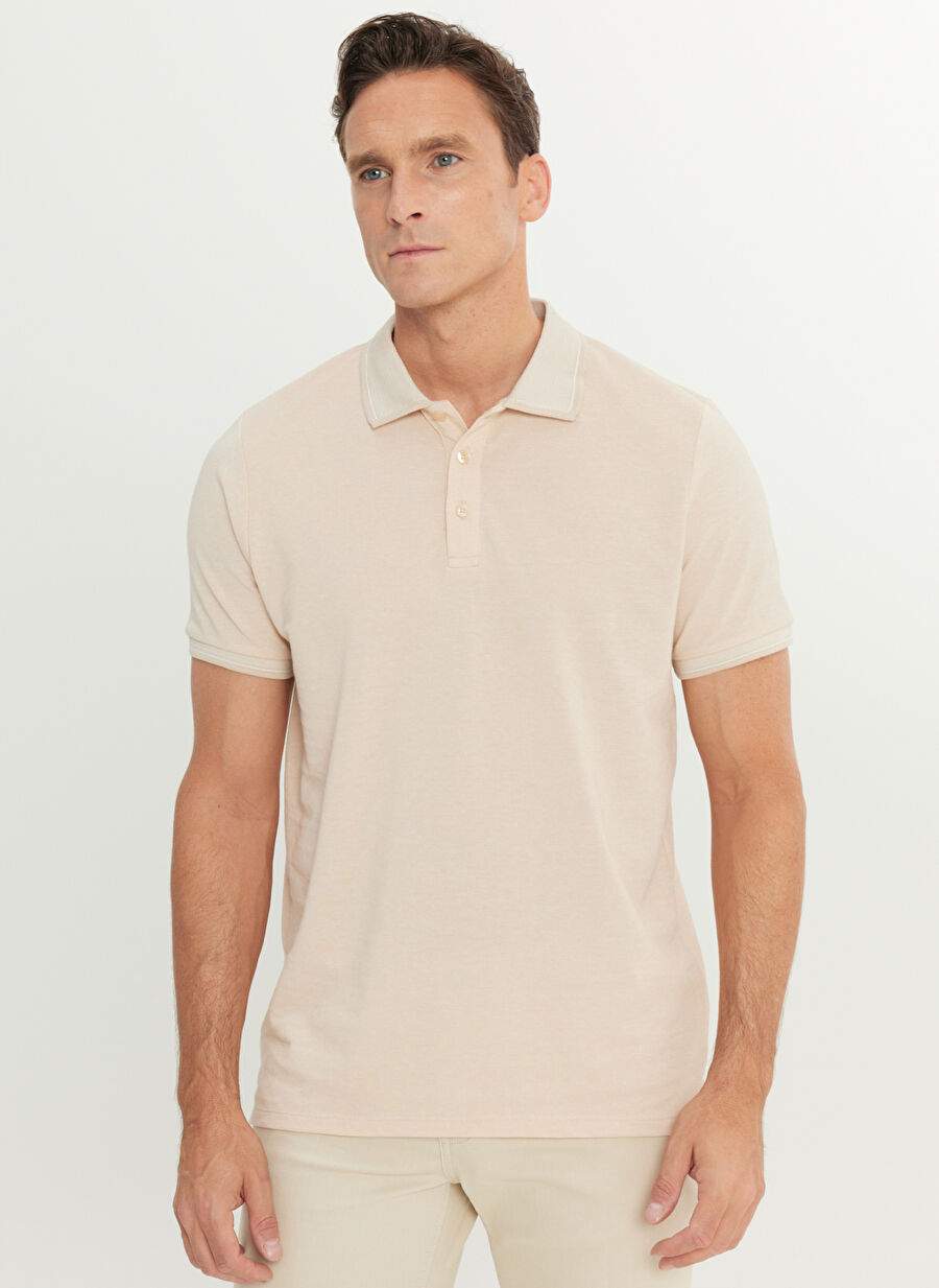 Altınyıldız Classics Polo Yaka Düz Açık Bej Erkek Polo T-Shirt 4A4820200047 — صورة المنتج 3 من 5
