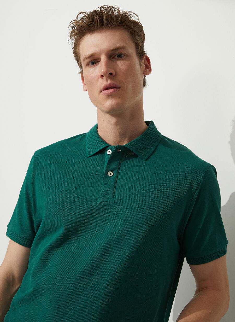 Koyu Yeşil Erkek %100 Pamuk Polo T-Shirt 4A9000000001 — صورة المنتج 3 من 5