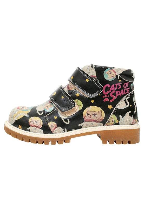 Kids Vegan Leather Black Boots - Cats of Space Design — Product image 3 of 7