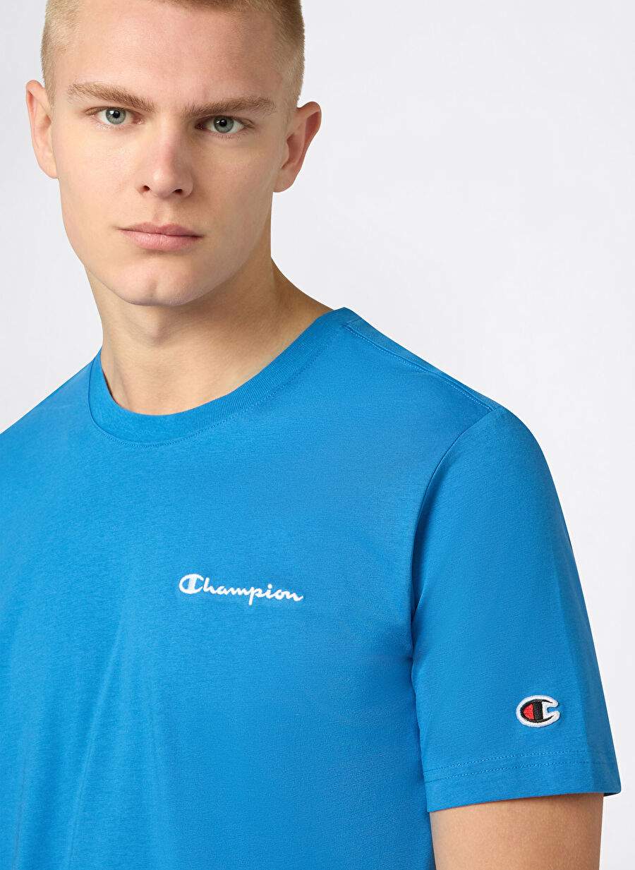 Champion 221798-BS220 SS Tee Mavi Yuvarlak Yaka Düz Erkek T-Shirt — صورة المنتج 3 من 4