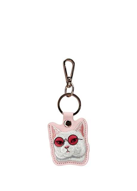 AirTag Compatible Premium Tracking Accessory Keychain with 3D Glasses Detail and Cat Embroidery