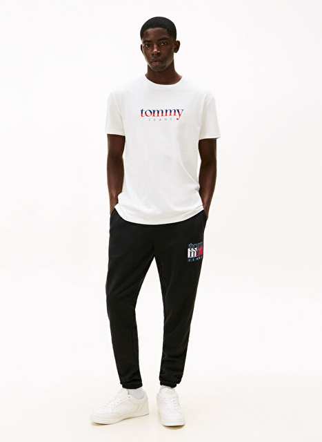 تومي جينز الرجال السود Sweatpant Dm0dm22094bds Tjm سليم Rwb العلم سوي