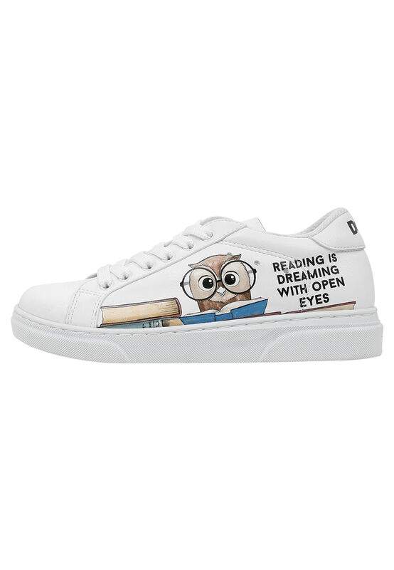 Unisex Kids Vegan Leather White Sneakers - The Wise Owl Design — Product image 3 of 9