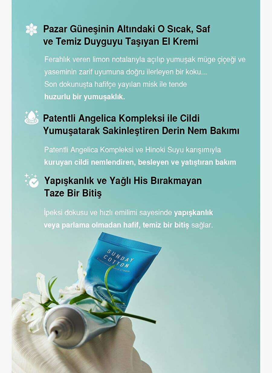 Moisturizing, Light Textured Unisex Perfumed Hand Cream DASHU Sunday Cotton Perfume Hand Cream — صورة المنتج 3 من 7