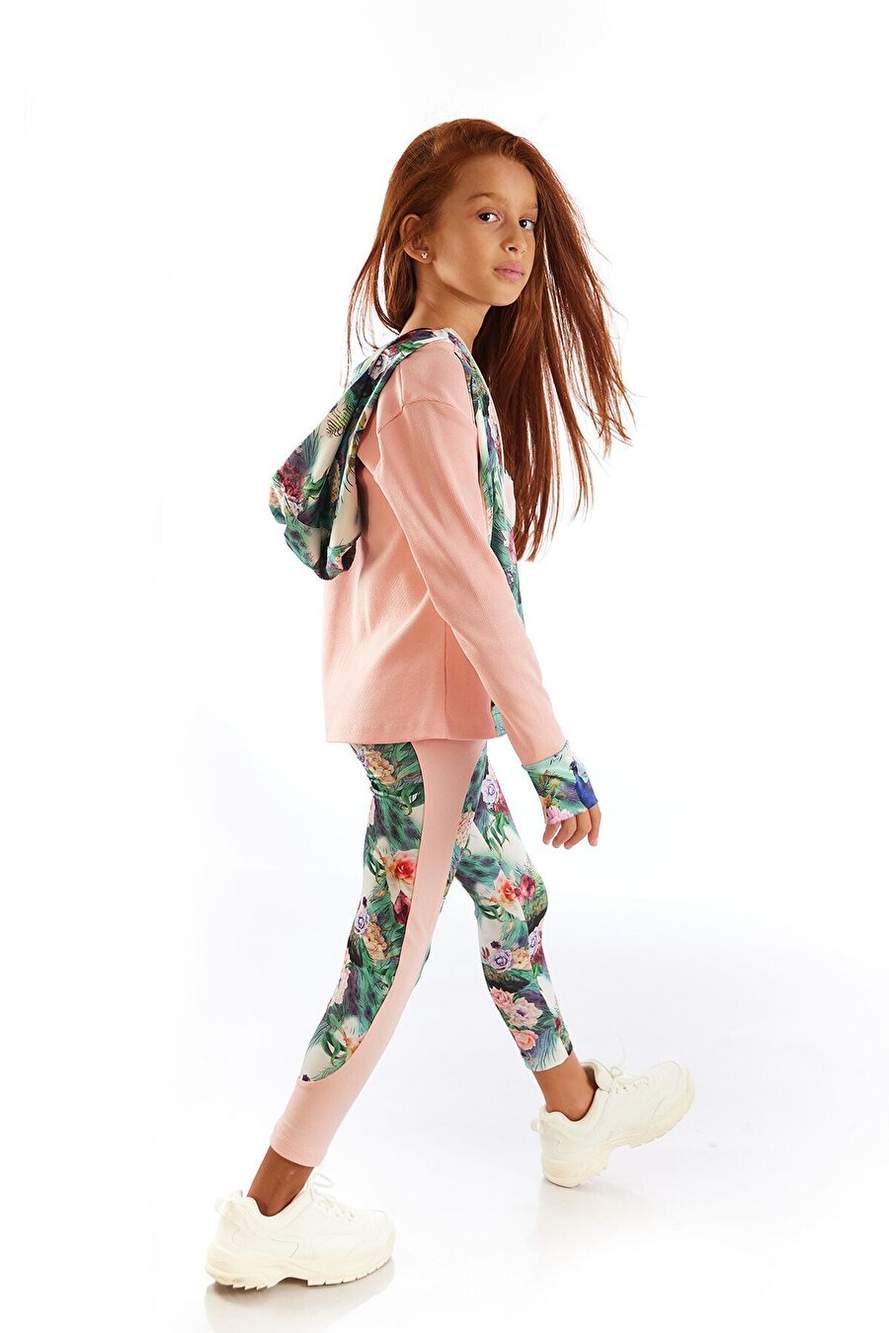 Shirley Çiçek Desenli Kapişonlu Kız Çocuk Sweatshirt Hırka — صورة المنتج 4 من 4