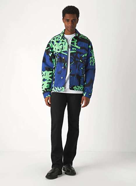 Karl Lagerfeld Jeans Multicolor Men's Flat Collar Relaxed Fit Denim Pants 241D1118_KLJ RELAXED GRAFFITI DENIM