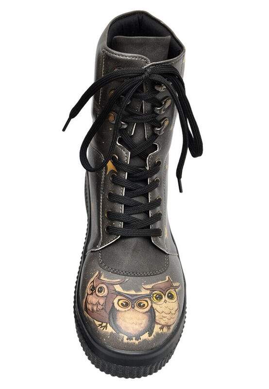 Women Vegan Leather Black Long Boots - Owls Family Design — Product image 5 of 8