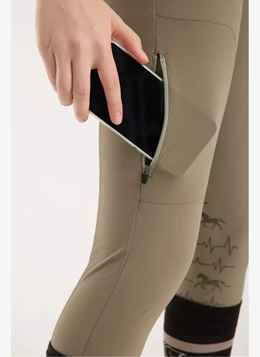 At Ritim Desenli Silikon ve Cep Detaylı Kadın Binici Pantolonu Oliv Renk — Product image 3 of 7