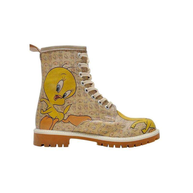 Women Vegan Leather Beige Long Boots - Warner Bros Tweety Moods Design — Product image 5 of 7