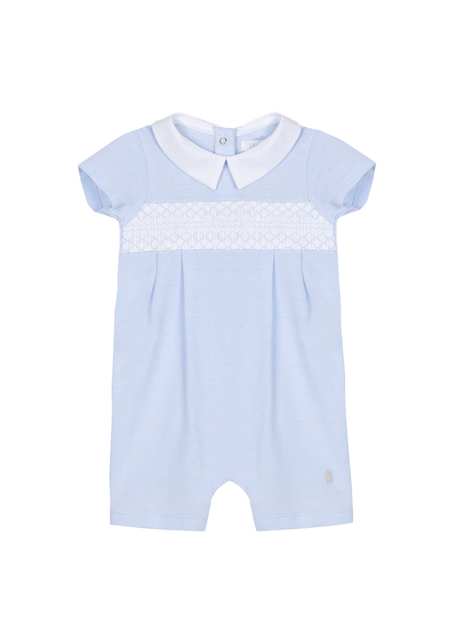 Blue Cotton Short Sleeved Boy Baby Coverall