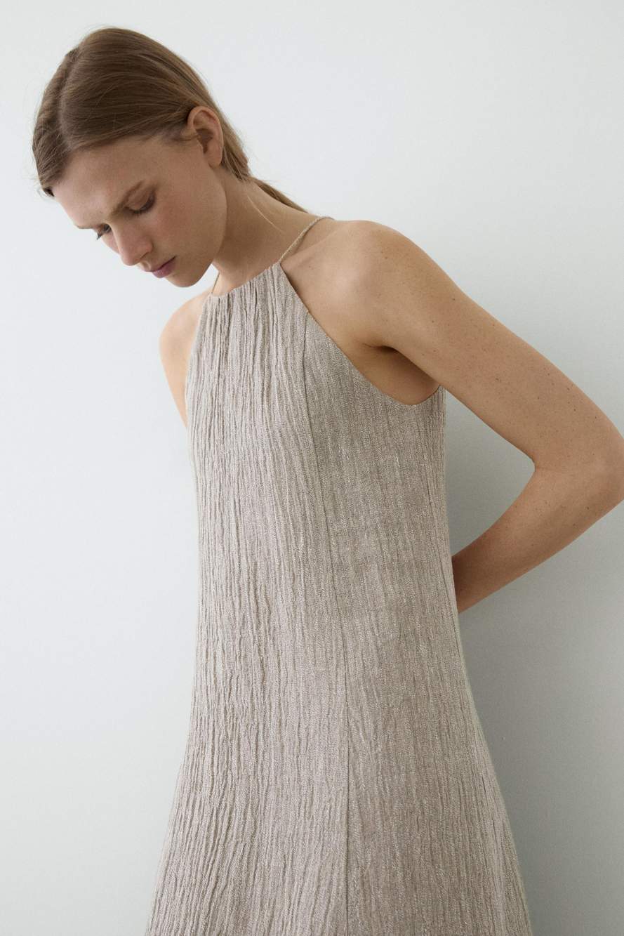 Flowing linen blend dress with gathered neckline — Product image 9 of 14