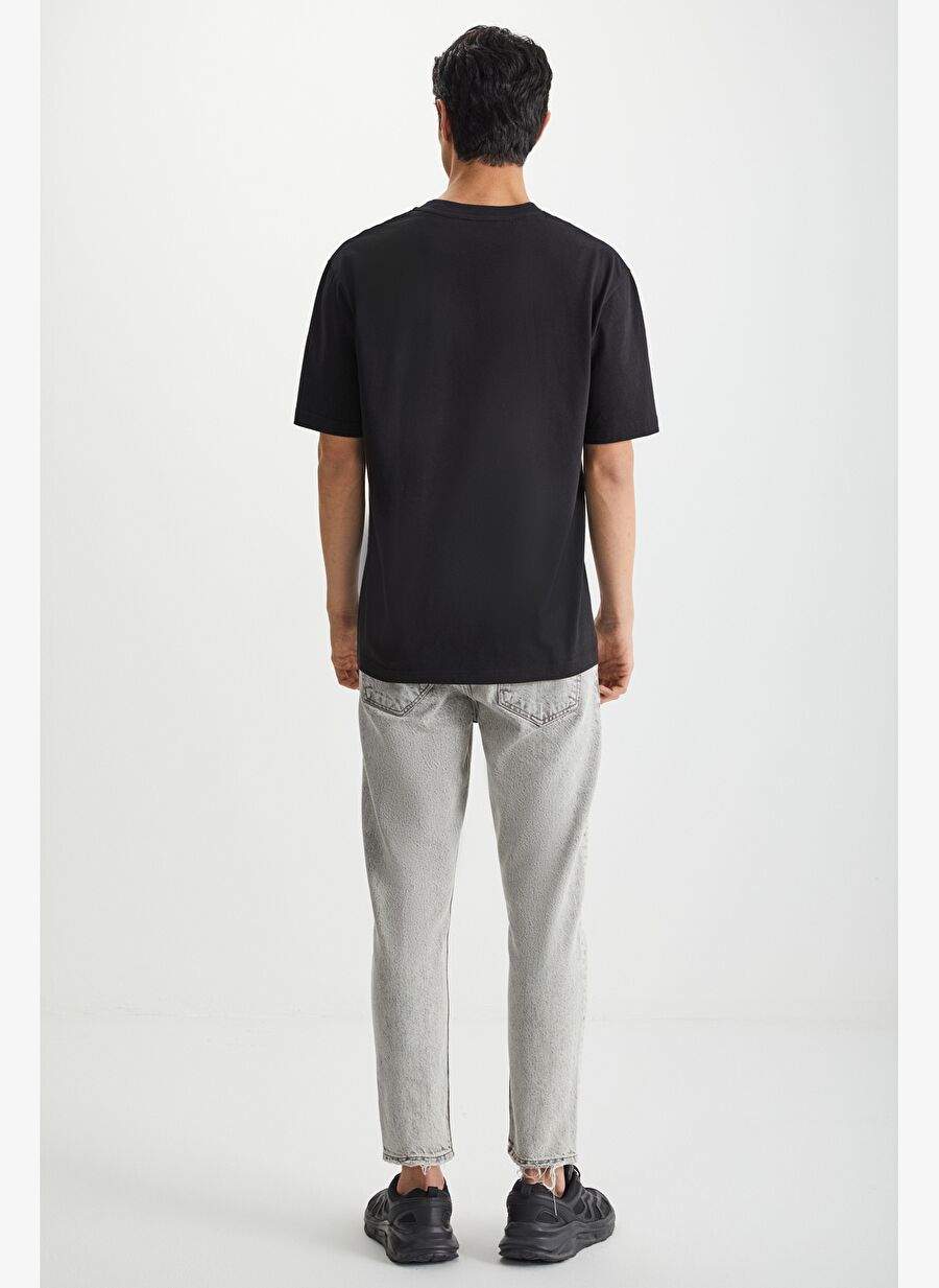 KRAVIN Erkek %100 Pamuk Bisiklet Yaka Baskılı Siyah T-Shirt — Product image 5 of 5