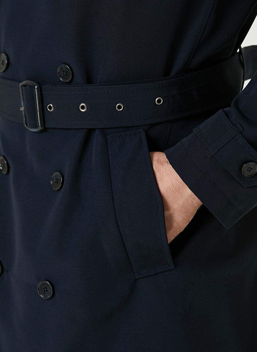 Network Navy Blue Men's Double Breasted Slim Fit Plain Top Coat 1092995 — Product image 9 of 10