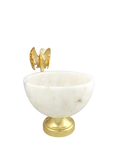 Gold Plated Eagle Detailed Marble Serving Bowl