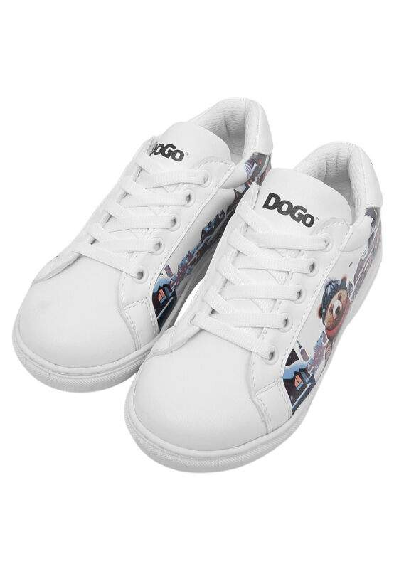 Unisex Kids Vegan Leather White Sneakers - Mr Bear Design — Product image 3 of 6