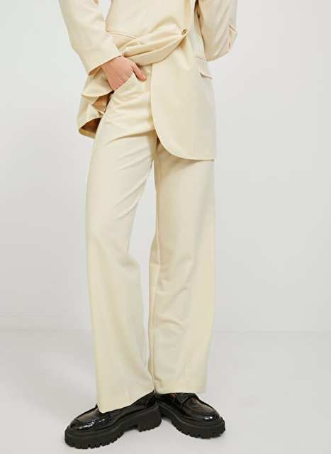 High Waist Cream Women's Trousers 12200674