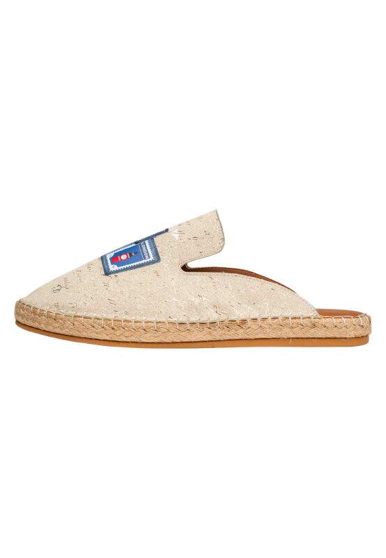 Men Vegan Cream Slippers - Letters and Stamps Design — Product image 3 of 6
