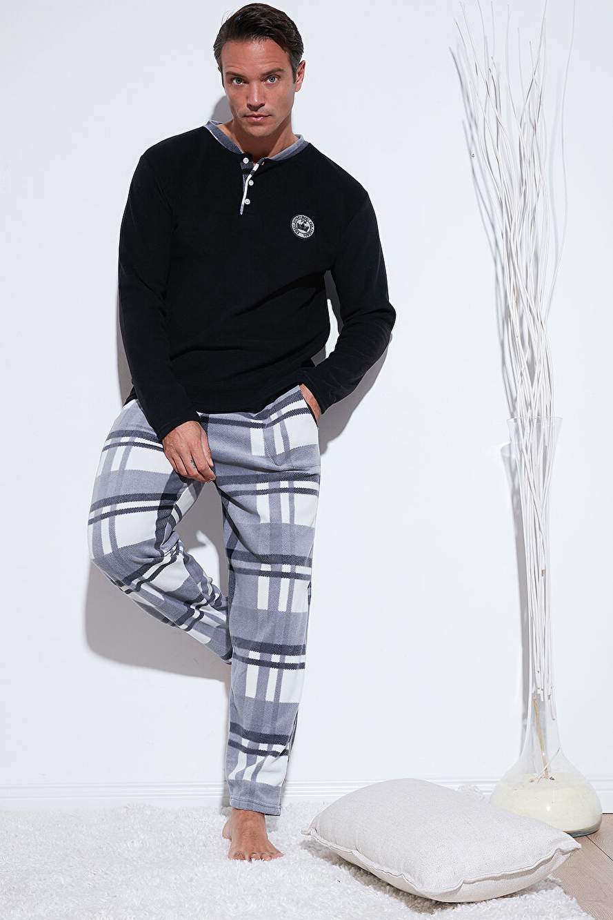 Buratti Ekoseli Regular Fit Düğmeli Bisiklet Yaka Kışlık Polar Erkek Pijama Takımı  60961008 — Product image 3 of 6