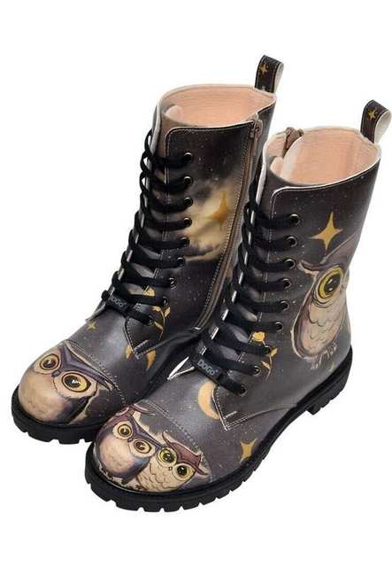 Women Vegan Leather Black Zipper Long Boots - Owls Family Design