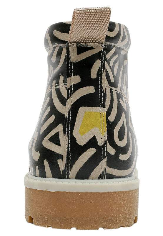 Men Vegan Leather Black Ankle Boots - Abstract Outline Black Design — Product image 8 of 9