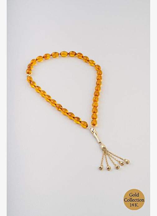 Dogal Amber Kehribar Tasl 14 Ayar Altn Tesbih — Product image 3 of 30