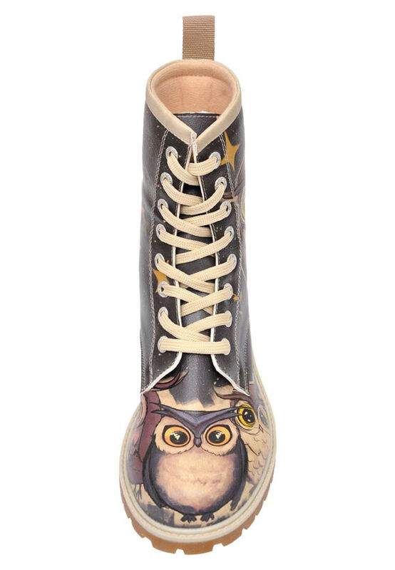 Women Vegan Leather Black Long Boots - Owls Family Design — Product image 6 of 8