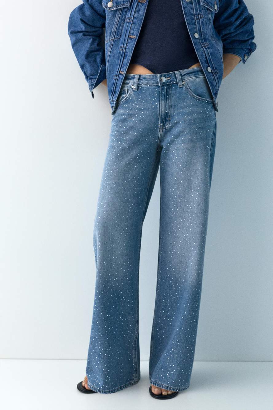 Straight-leg baggy jeans with rhinestones — Product image 30 of 38