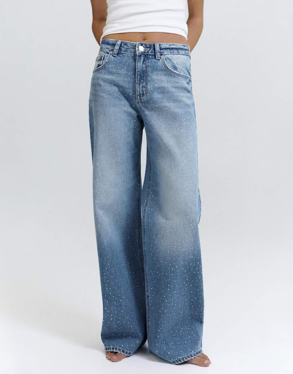 Straight-leg baggy jeans with rhinestones — Product image 23 of 38