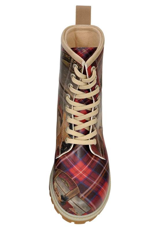 Women Vegan Leather Red Long Boots - Scottish Dining Car Design — Product image 5 of 6