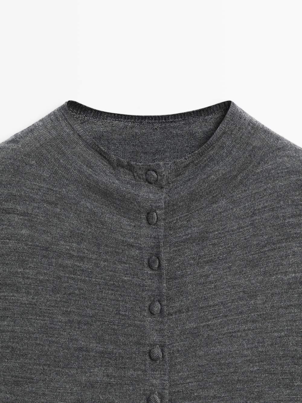 Mock turtleneck cardigan with covered buttons — Product image 7 of 12
