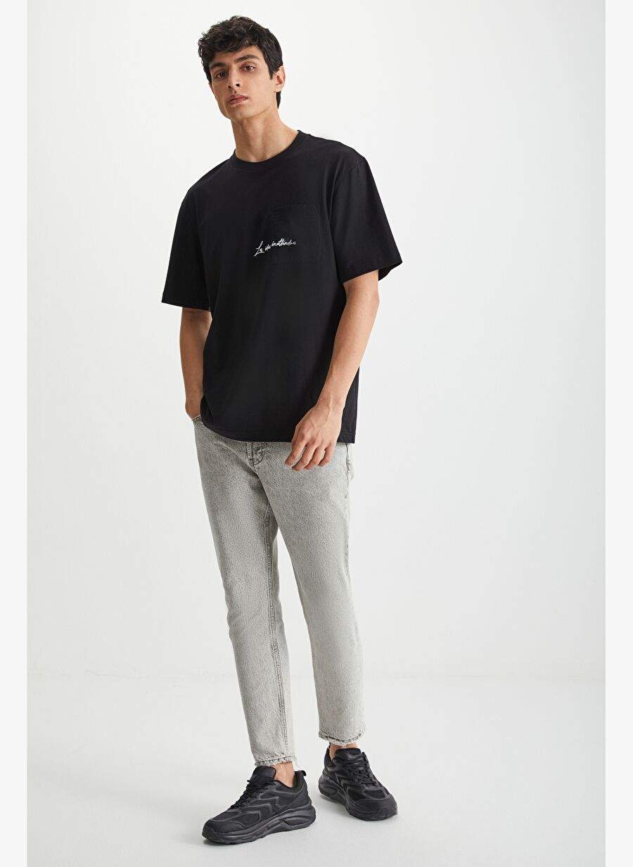 KRAVIN Erkek %100 Pamuk Bisiklet Yaka Baskılı Siyah T-Shirt — Product image 3 of 5