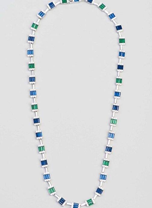 Renkli Baget Tasl 18 Ayar Beyaz Altn Kaplama 42 Cm Gumus Gerdanlk — Product image 3 of 35