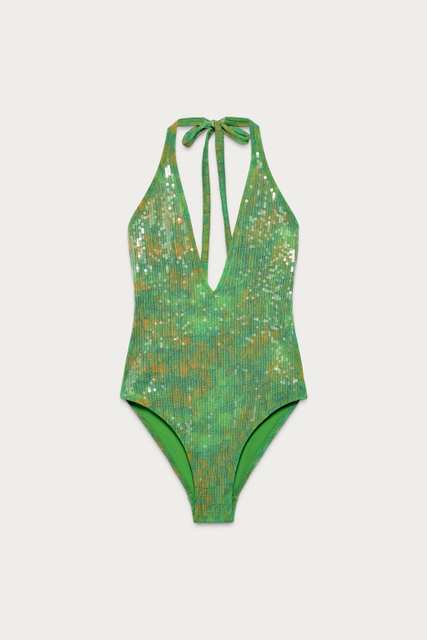 SEQUIN HALTER SWIMSUIT MARISA BERENSON X ZARA